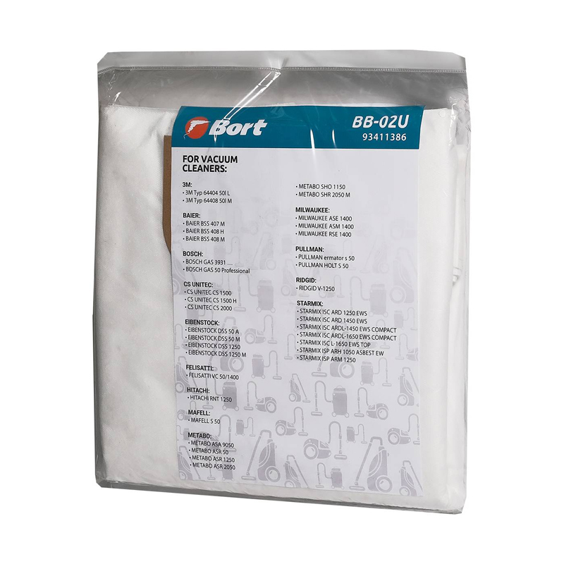 Комплект мешков пылесборных Bort BB-02U 93411386 для пылесосов BORT BAIER, METABO, STARMIX, 5 шт в Рыбинске