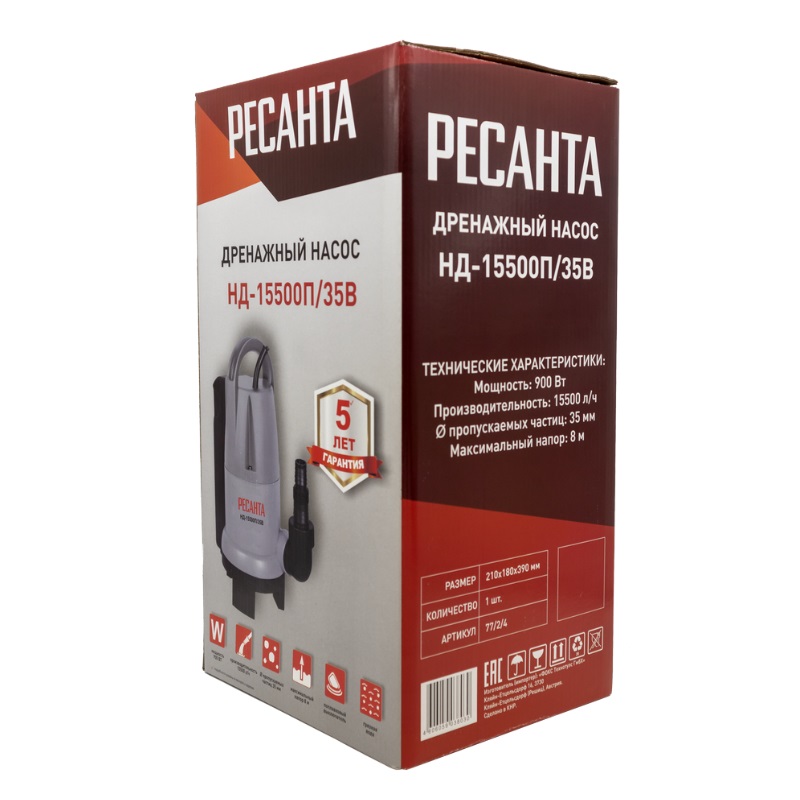 Дренажный насос для грязной воды Ресанта НД-15500П/35B 77/2/4 в Кинешме