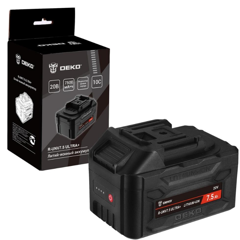 Аккумулятор Deko R-UNV7.5 ULTRA+ 083-1020, Li-ion, 20В, 7.5А*ч, с повышенной токоотдачей в Кинешме
