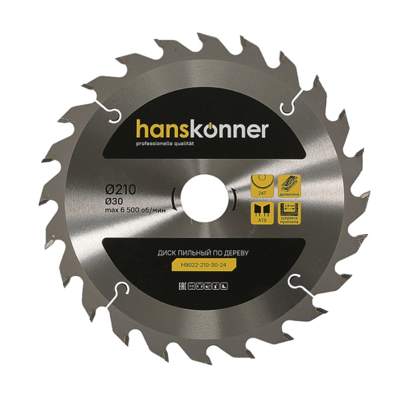 Пильный диск по дереву Hanskonner H9022-210-30-24 (210x30мм, 24 зубьев) в Муроме