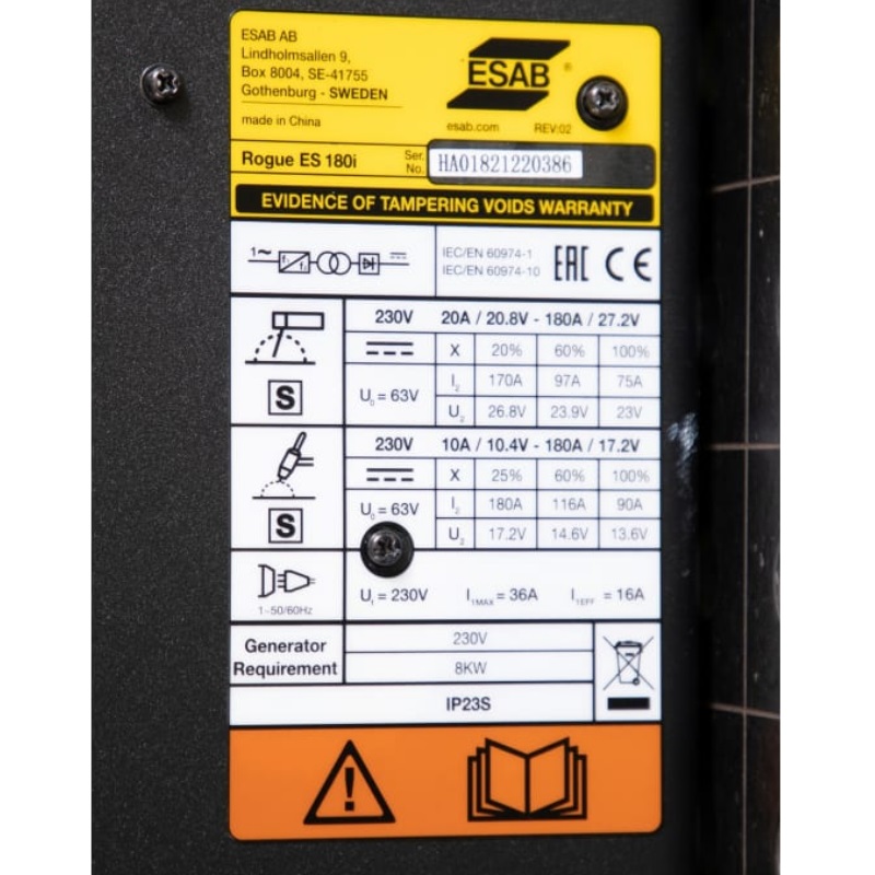 Сварочный аппарат Esab Rogue ES 180i TIG 0700500077