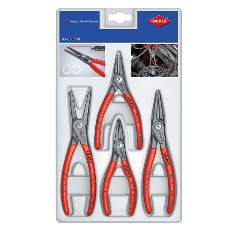 Набор щипцов Knipex KN-002003SB прецизионных для внутренних и внешних стопорных колец 4 предмета 16606₽