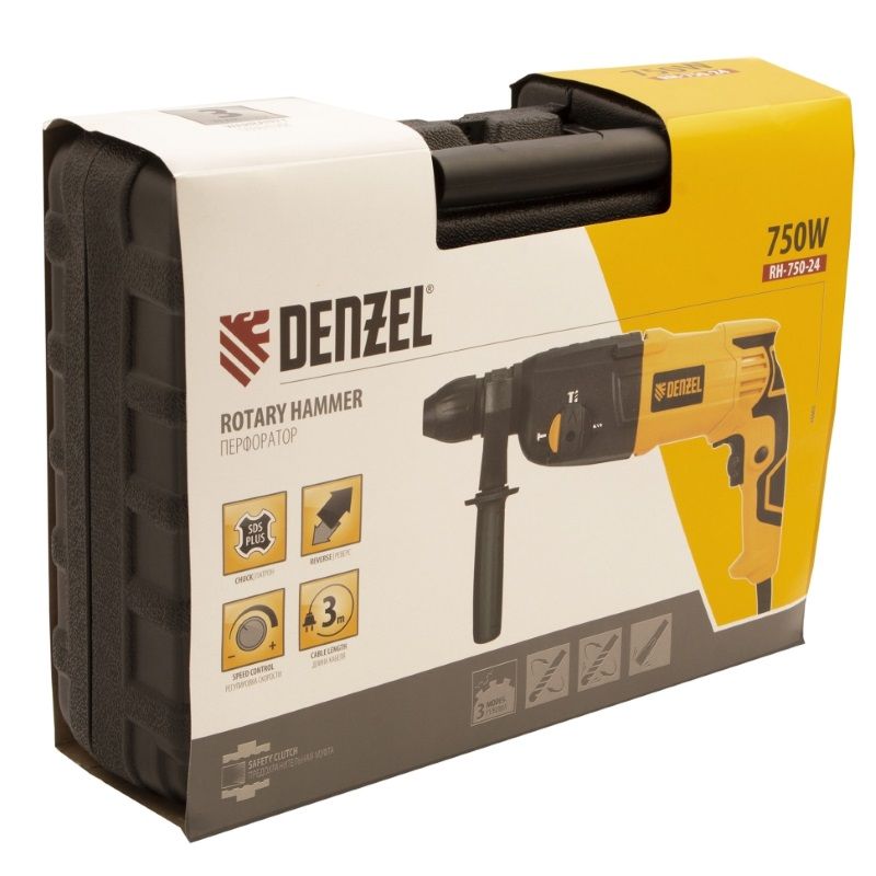 Перфоратор Denzel RH-750-24  в кейсе, с защитной муфтой в Твери