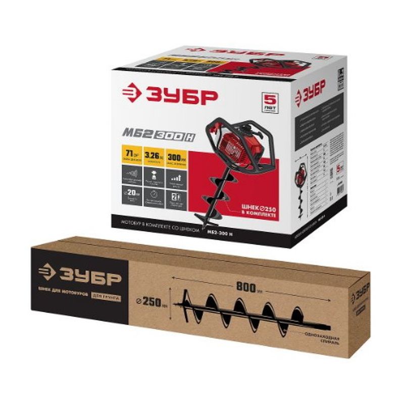 Мотобур (бензобур) Зубр МБ2-300 Н, d 60 - 300 мм, 71 см3, 2 оператор, шнек в комплекте в Муроме