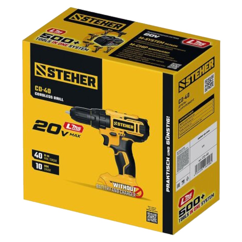 Дрель-шуруповерт Steher CD-40, 20 В, 40 Н·м, без АКБ (LMS)