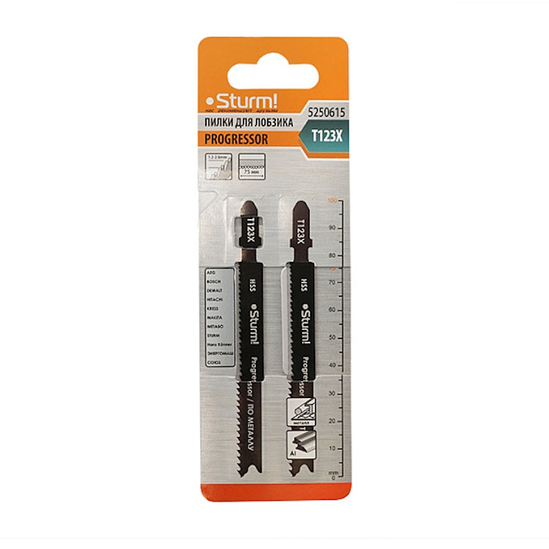 Пилки для лобзика по металлу Sturm 5250615 T123X, 2 шт, 100х75мм, шаг зуба 1,2-2,6мм, ПРОГРЕССОР, HСS в Муроме