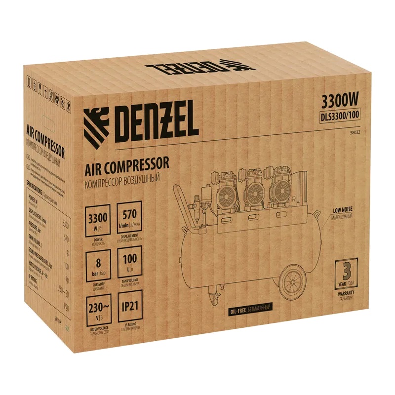 Компрессор безмасляный Denzel DLS 3300/100 58032 в Твери