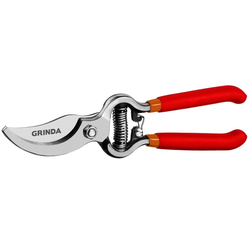 Плоскостной секатор Grinda G-5 423105, 210 мм, высокоуглеродистая сталь, цельнокованый, эргономичные рукоятки, покрытие ПВХ