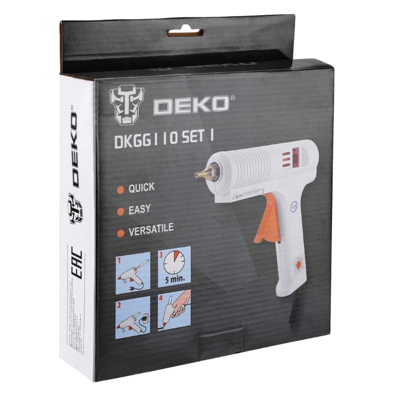 Термопистолет клеевой Deko DKGG110 SET 1 063-4972 (110Вт, с функцией THERMAL CONTROL + набор клеевых стержней 11мм, 2 шт.)