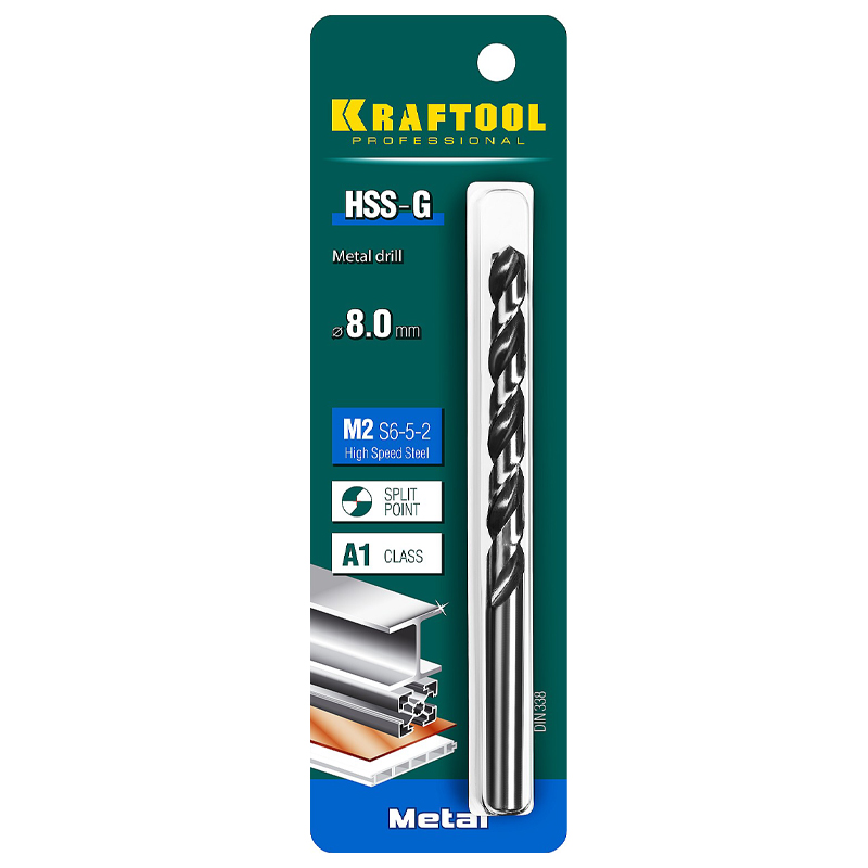 Сверло по металлу Kraftool HSS-G 8.0 х117мм, 29651-8, сталь М2(S6-5-2)  в Муроме
