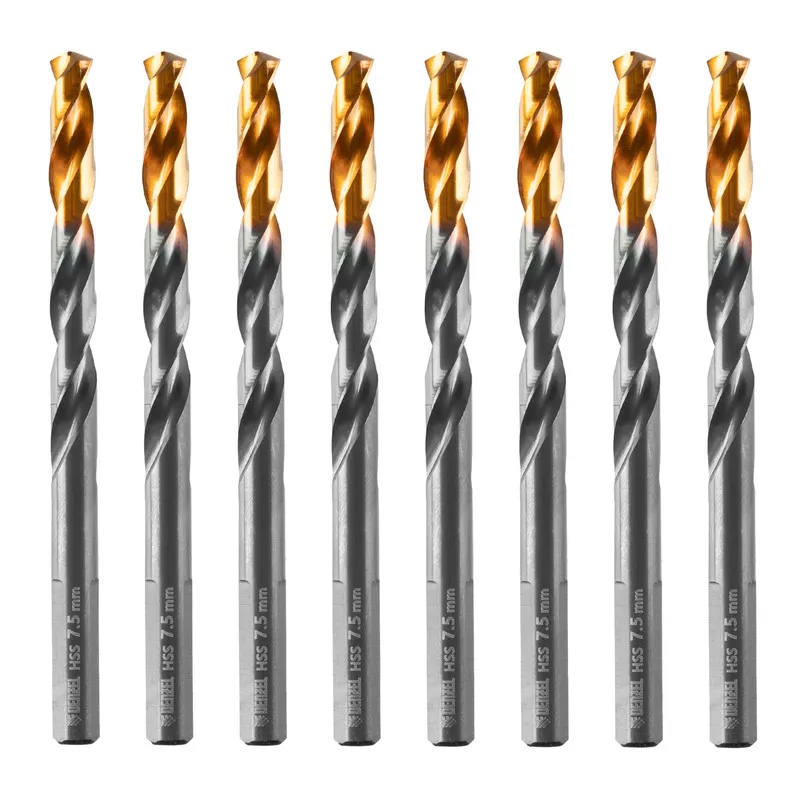 Сверло по металлу Denzel 717218, 7,5 мм, HSS-Tin, Golden Tip, 8 шт. в Иваново
