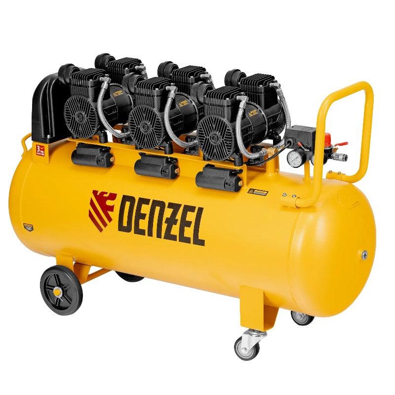 Компрессор безмасляный малошумный Denzel DLP-4500/150 58146, 4,5 кВт, 3х1,5 кВт, 150 л, 2850 об/мин,750 л/мин в Туле