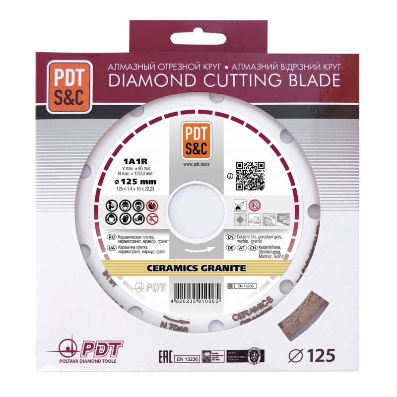 Круг отрезной алмазный PDT Ceramics Granite 1А1R (125х1.4х10х22.2 мм) 820200CRMGu в Рыбинске