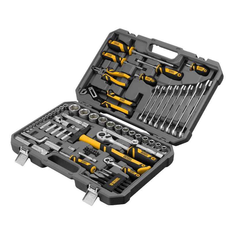 Набор инструментов Denzel 15802, 1/2", 1/4", CrV, S2, пластиковый кейс, 84 предмета в Кинешме