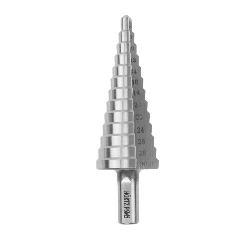 Сверло ступенчатое Hortz 1159171, 6-30, ст.13, dхв=10, Р6М5, (6;8;10;12;14;16;18;20,22,24,26,28,30)