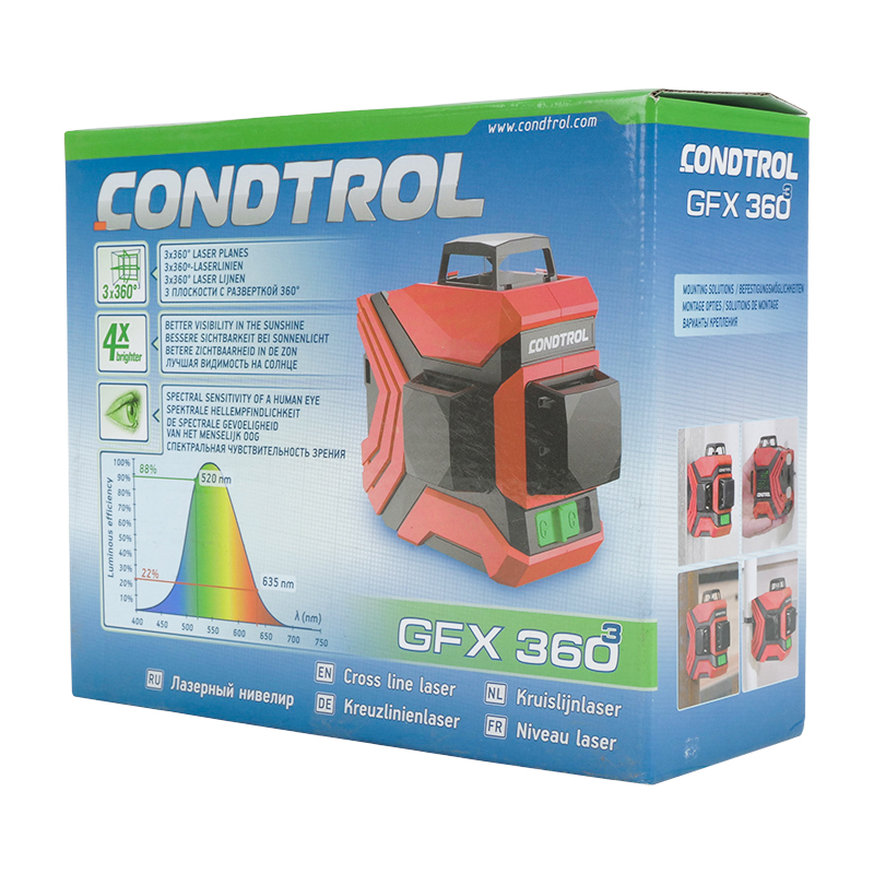 Лазерный уровень (клизиметр) Condtrol GFX360-3 1-2-222, 360°, аккумуляторы и чехол в комплекте