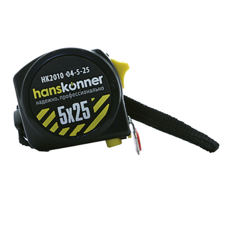 Рулетка Hanskonner HK2010-04-5-25, 5x25мм, 2 стопа, компактн. корпус,  2 стопа,мощный магнит