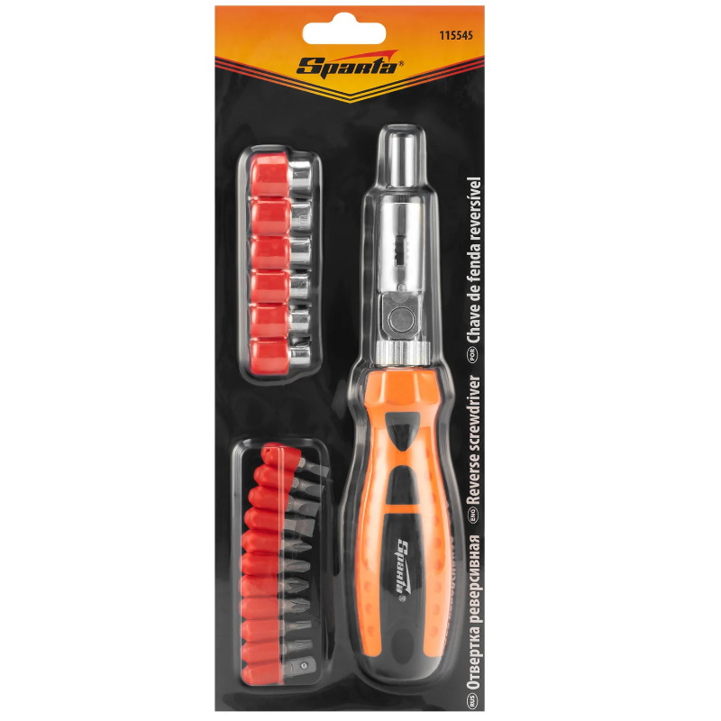 Отвертка-реверс с шарниром + биты Sparta 115545, 18 пред., PH + SL + PZ + Torx, CrV, 2к рукоятка  в Костроме