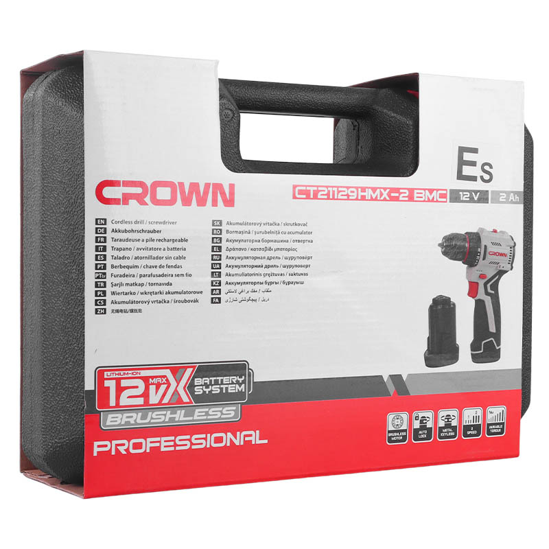Аккумуляторная дрель-шуруповерт Crown CT21129HMX-2 BMC, 12В, 2*2,0Ач, кейс