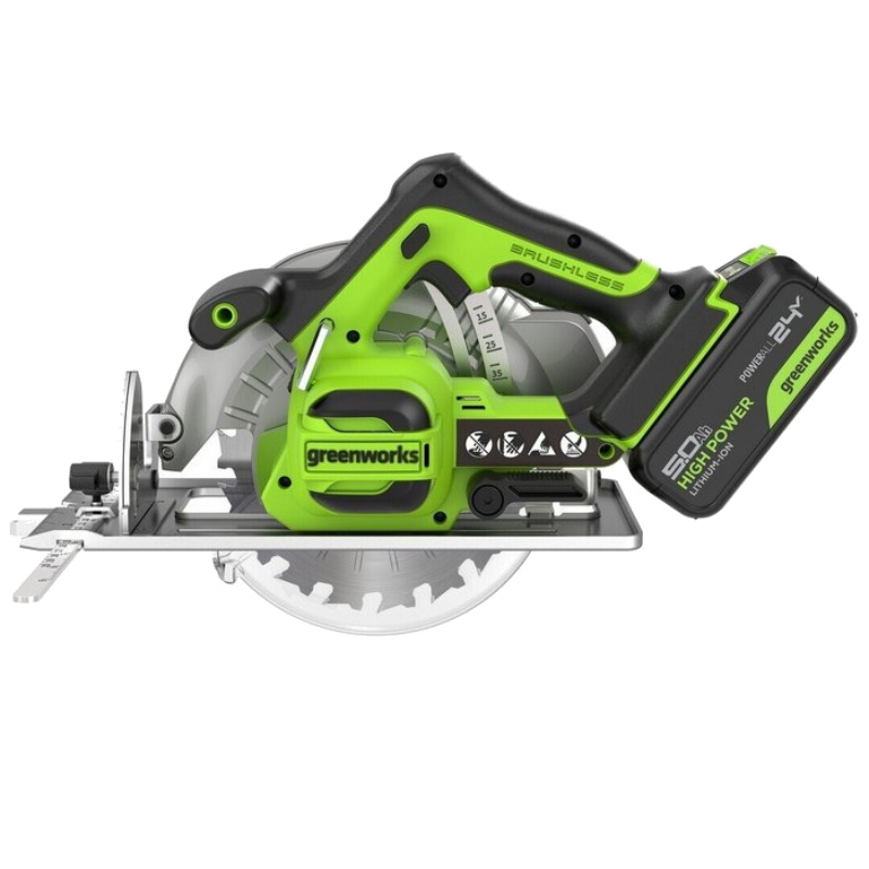 Дисковая пила аккумуляторная Greenworks GD24CS 1500907CUG, 24V, б/щет, 185х20 мм, 4500 об/мин, рез 63 мм,1х5Ач, ЗУ, коробка в Иваново