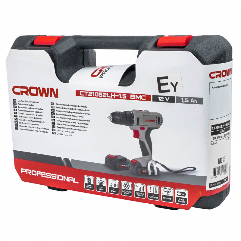 Аккумуляторный шуруповерт Crown CT21052LH-1.5 BMC