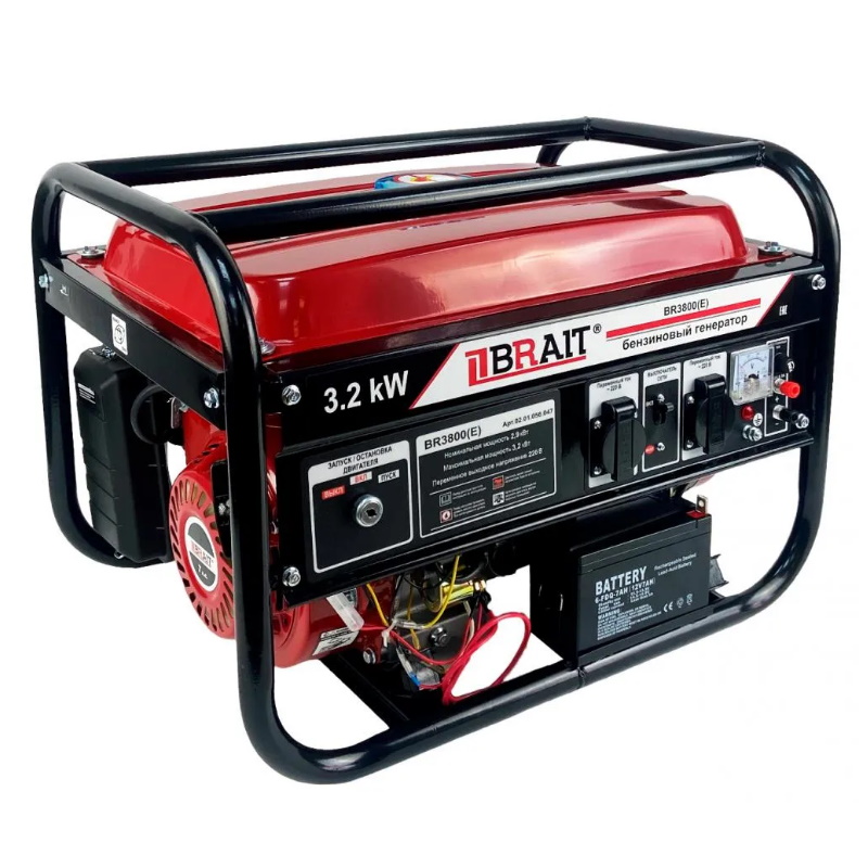 Генератор бензиновый Brait BR3800E 0201058047 2932 кВт 220В 50 Гц 12В электростартераккумулятор 16750₽