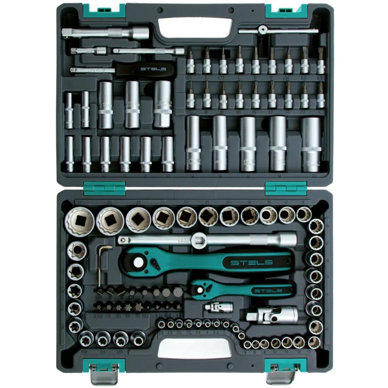 Набор инструментов Stels 14122, 1/2", 1/4", CrV, 12-гранные головки, пластиковый кейс, 109 предметов в Иваново