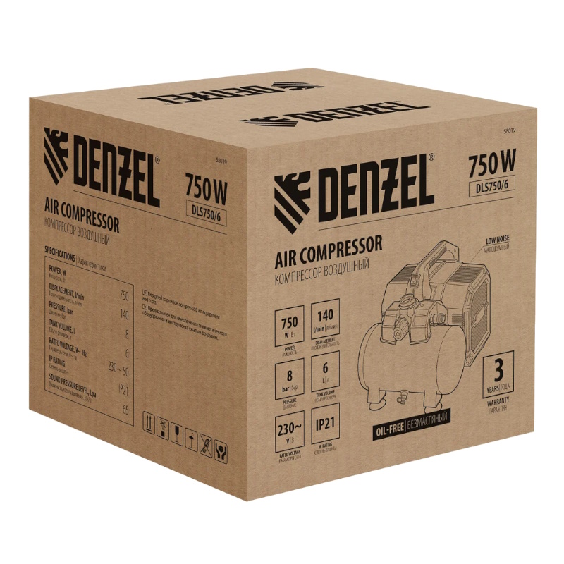 Компрессор безмасляный Denzel DLS750/6 58019 в Череповце