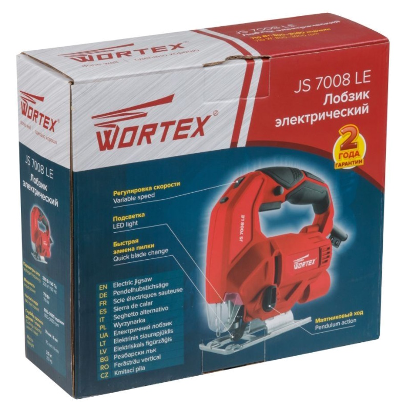 Лобзик электрический Wortex JS 7008 LE JS7008LE019, в коробке, 710 Вт, 800-3000 ход/мин, пропил до 70 мм