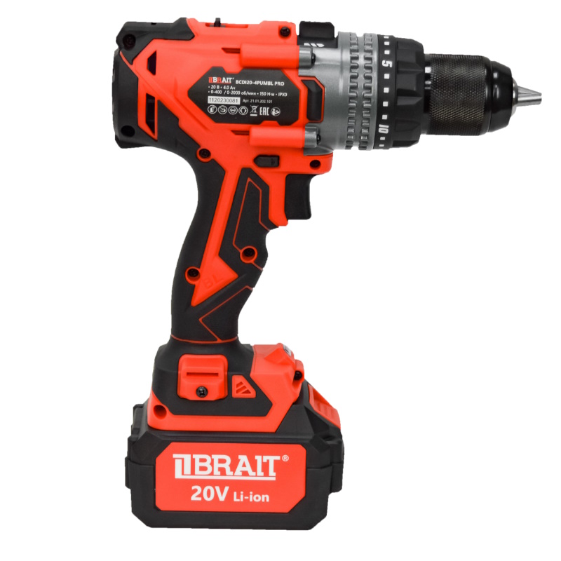 Дрель аккумуляторная Brait BCDI20-4PUMBL-1 PRO 21.01.203.101, 20В,1 АКБ 4,0Ач, быстрозажимной патрон, 2 скорости в Угличе