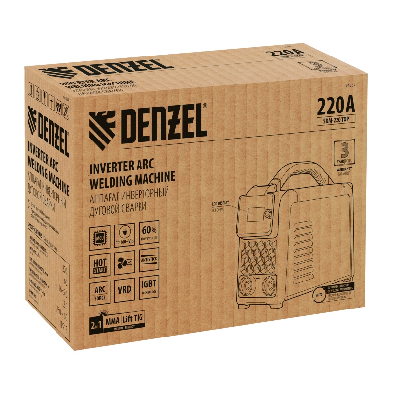 Аппарат инверторной дуговой сварки Denzel SDM-220 Top 94357 в Рыбинске