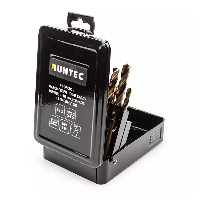 Набор сверл по металлу Runtec RT-DSCB19, 1-10 мм, HSS-Co5, 19 предметов в Кинешме