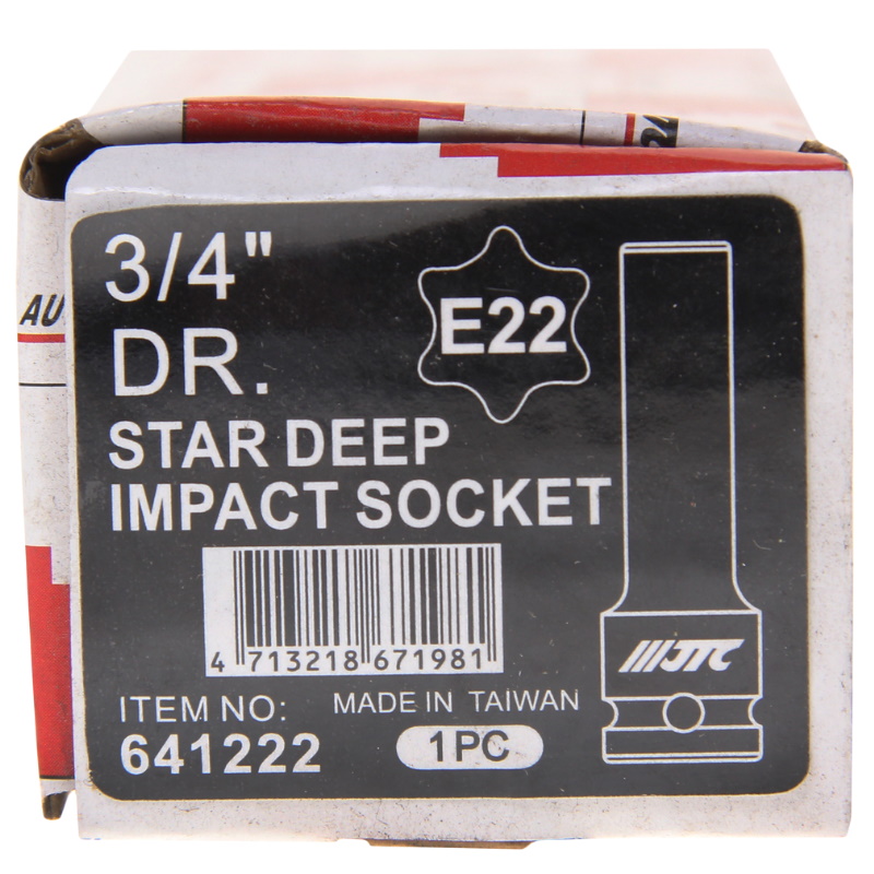 Головка торцевая глубокая ударная JTC JTC-641222, 6-гранная, TORX 3/4" х E22, длина 110 мм в Переславле