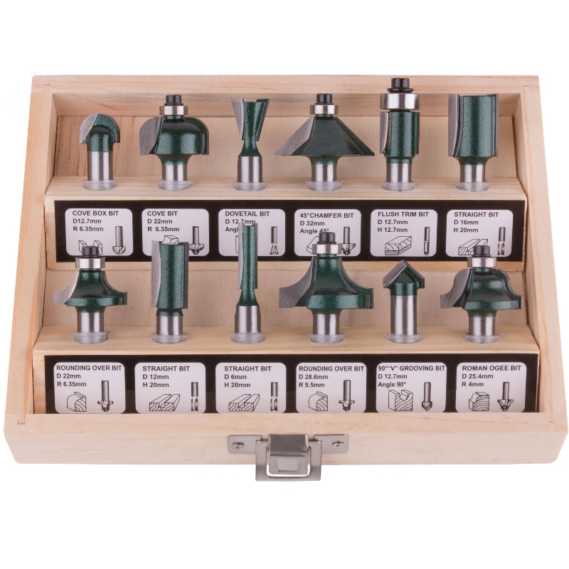 Фрезы по дереву кромочные Fit 36578 набор 12 шт деревянный бокс хвостовик 8 мм 2448₽