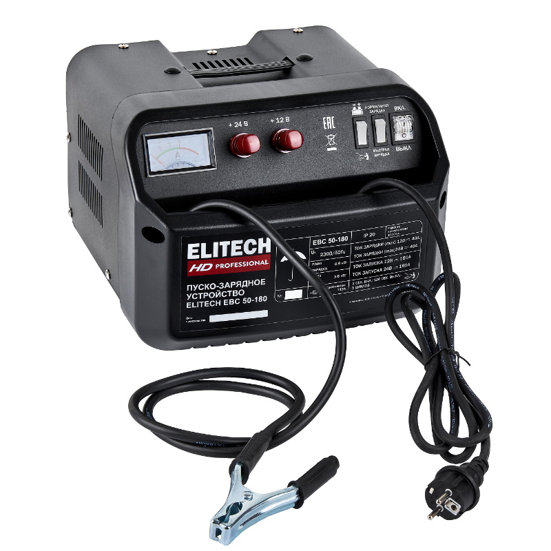 Устройство пуско-зарядное Elitech HD EBC 50/180 206814, 12/24 В, 1.2/7.0 кВт, заряд 25/40 А