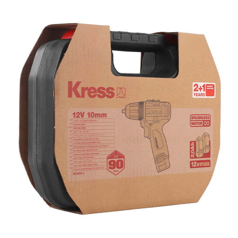 Дрель-шуруповерт аккумуляторная бесщеточная Kress KU202.1 (2xLi-ion 12 В, 2 Ач, ЗУ, кейс)