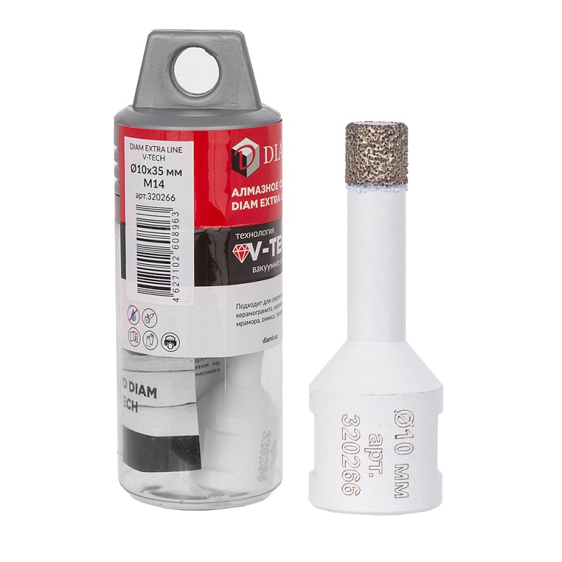 Сверло алмазное Diam EXTRA LINE V-TECH 10x35xМ14 320266 (вакуумное спекание) керамика, керамогранит, гранит, мрамор в Коврове