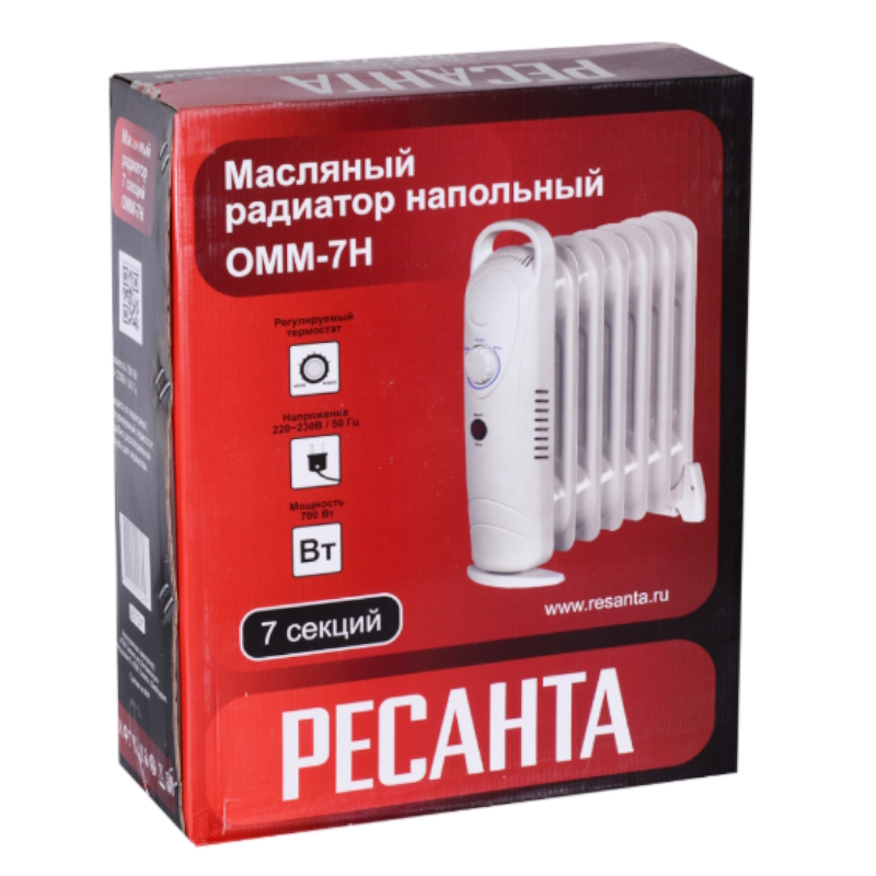 Масляный радиатор Ресанта ОММ-7Н 67/3/1, 7 секций, мощность 700 Вт в Коврове