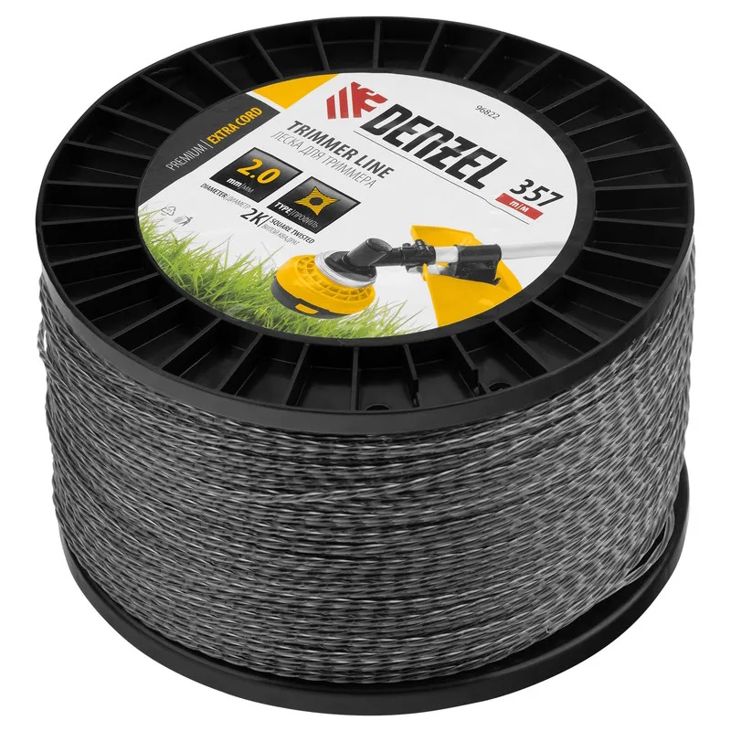 Леска для триммера Denzel EXTRA CORD 96822, двухкомпонентная, витой квадрат, 2,0мм х 357м, на DIN катушке в Муроме