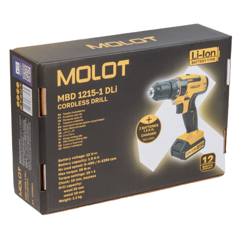 Аккумуляторная дрель-шуруповерт Molot MBD 1215-1 DLi 1335613, в коробке в Александрове