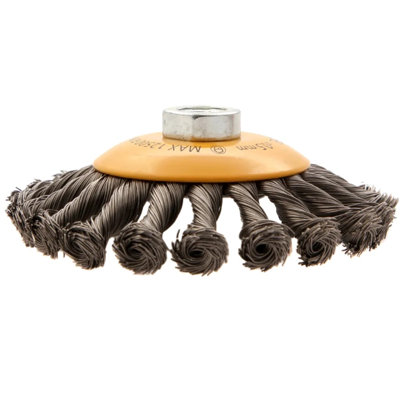 Щетка для УШМ Denzel 746113, 125 мм, М14, крученая нержавеющая проволока 0,5 мм, тарелка