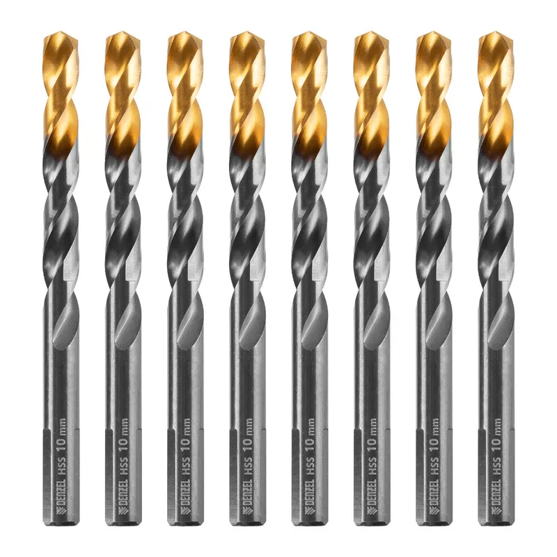 Сверло по металлу Denzel 717222, 10 мм, HSS-Tin, Golden Tip, 8 шт