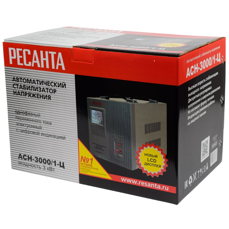 Стабилизатор напряжения однофазный Ресанта АСН-3000/1-Ц 63/6/5 для домашнего электрооборудования (3000вт)