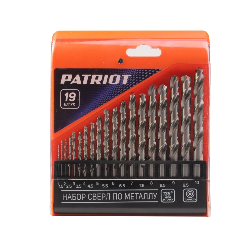Набор сверл по металлу Patriot 815010544 (HSS, 19 шт №1: 1,0-10,0мм, в пластиковом боксе) в Иваново