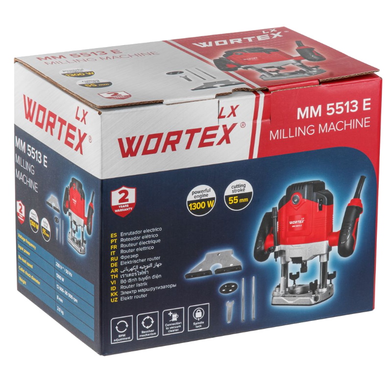 Фрезер вертикальный Wortex LX MM 5513 E 1335913, в коробке + аксессуары, 1300 Вт, цанга 8 мм, 12000-28000 об/мин в Кинешме