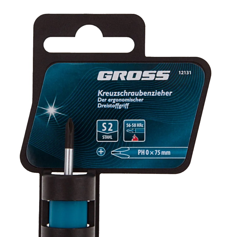 Отвертка Gross 12131, PH0x75 мм, S2, трехкомпонентная рукоятка