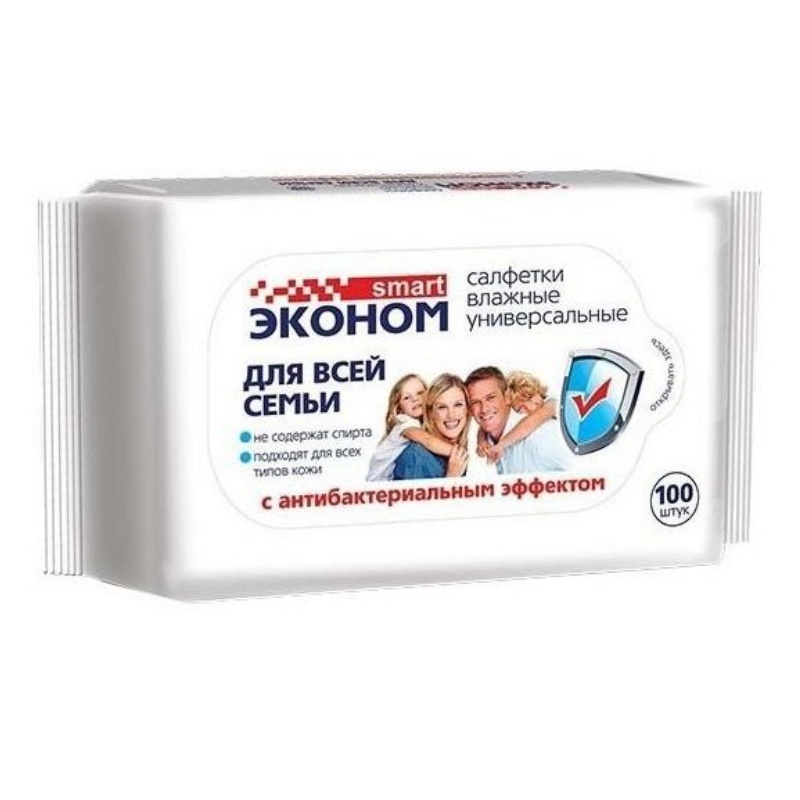 Салфетки влажные антибактериальные ЭКОНОМ Smart 100шт. в Рыбинске