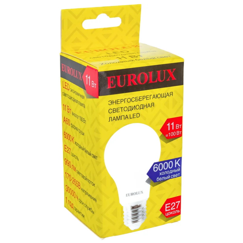 Лампа светодиодная Eurolux LL-E-A60-11W-230-6K-E27 76/2/73 (груша, 11Вт, холод., Е27) в Александрове