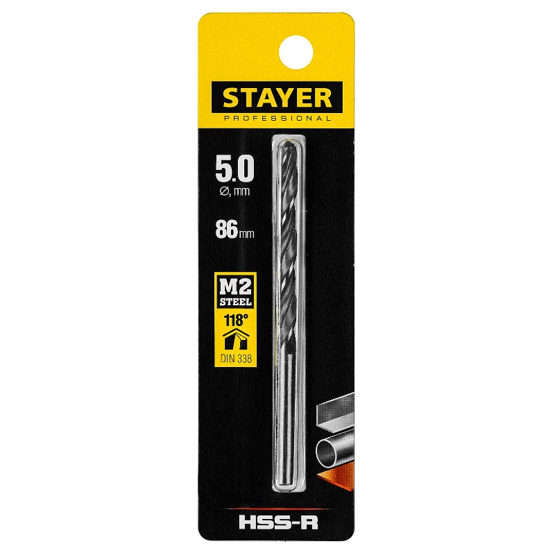 Сверло по металлу Stayer PROFI 29602-5, 5.0х86 мм, HSS-R, быстрорежущая сталь М2 в Угличе
