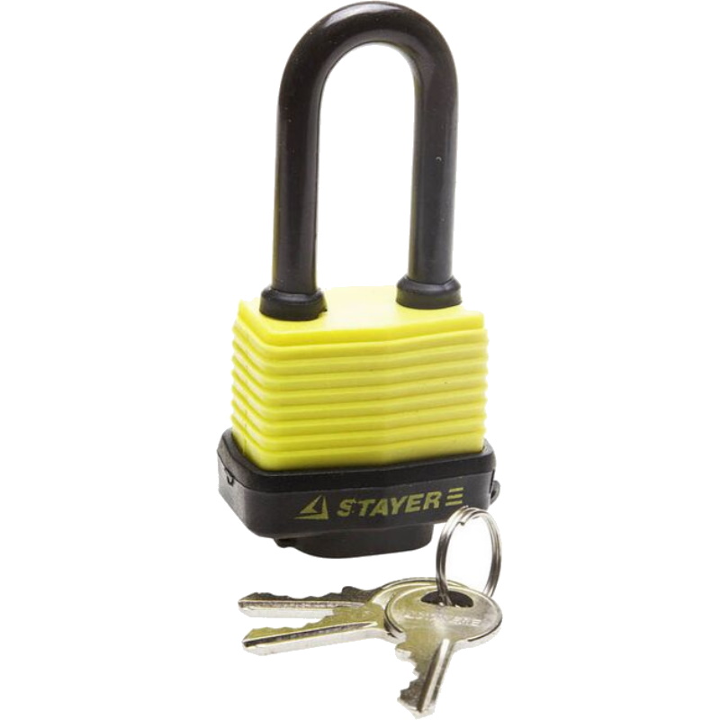 Замок Stayer 37141-40 навесной всепогодный пластиковая защита корпуса с удлиненной закаленной дужкой 50 мм 477₽